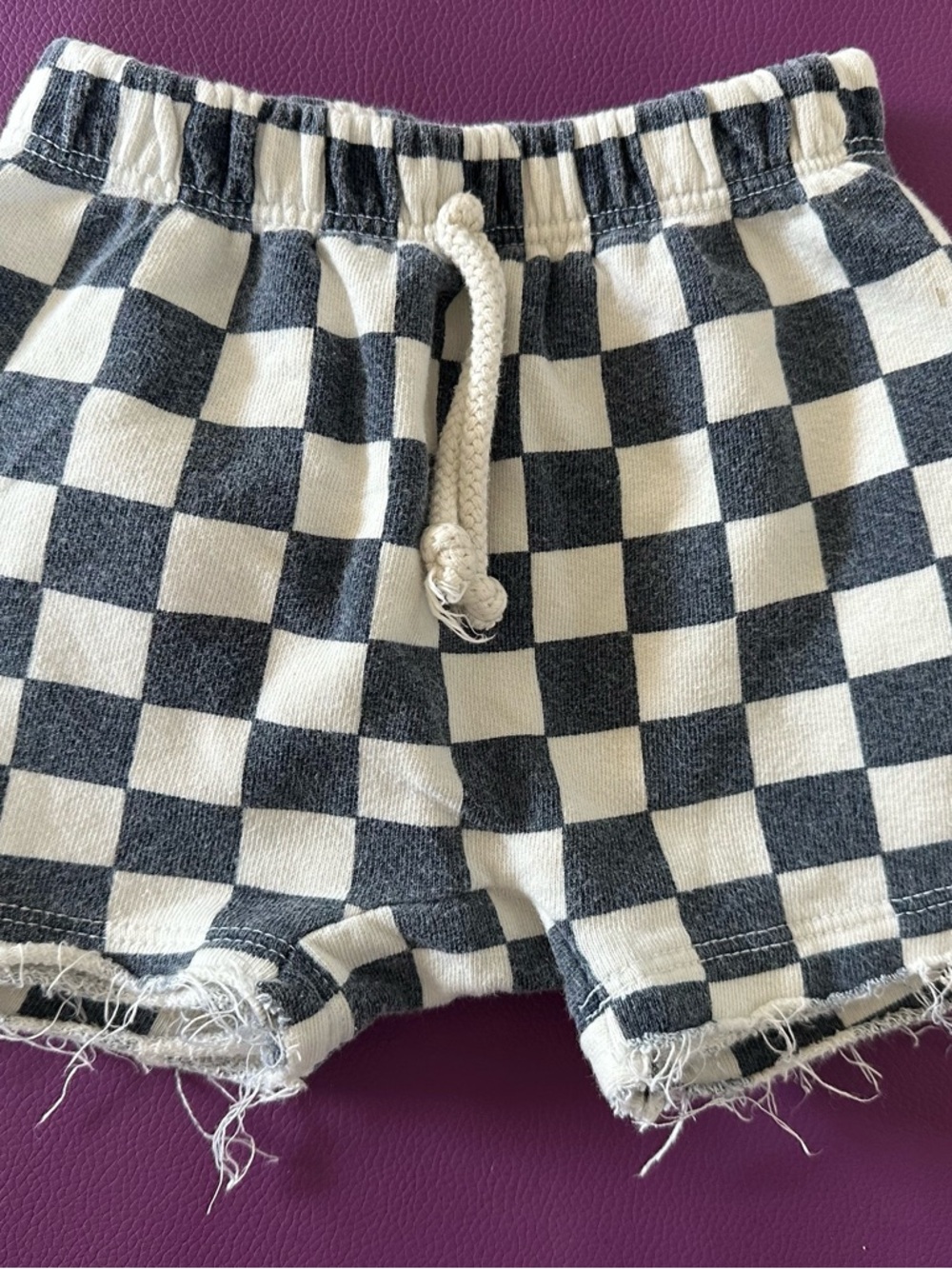 Kids Checkerboard Drawstring Shorts - Blue & White